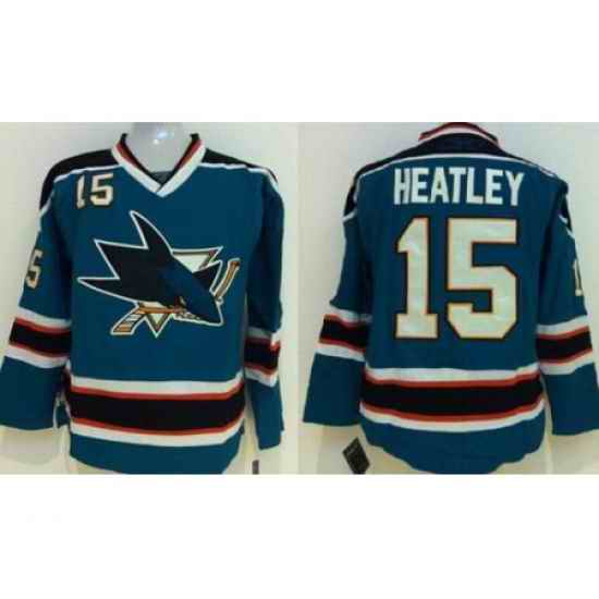 Kids San Jose Sharks 15 Dany Heatley Blue NHL Jerseys